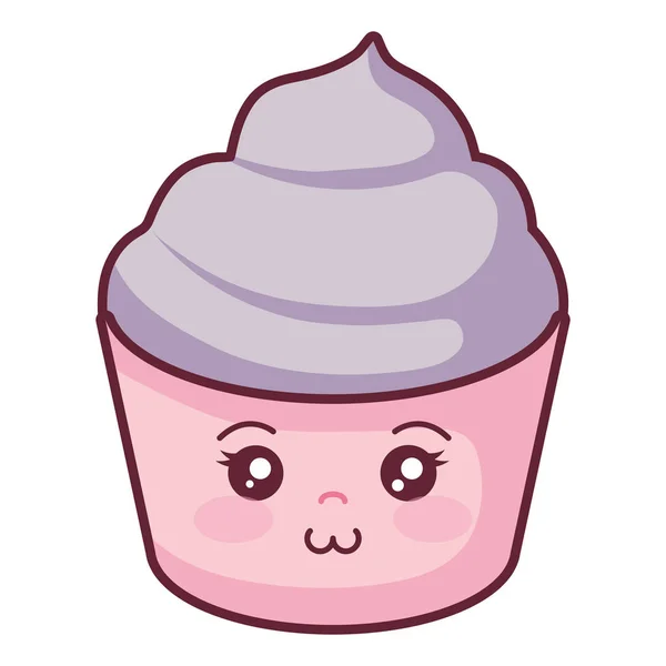 Doce cupcake caráter kawaii — Vetor de Stock