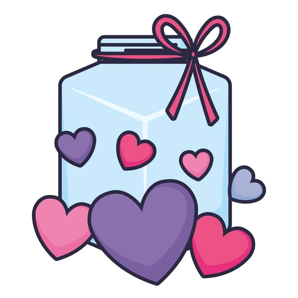 Lindo tarro de albañil con corazones de amor — Vector de stock