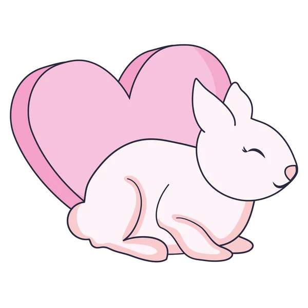 Mignon et petit lapin avec coeur amour — Image vectorielle