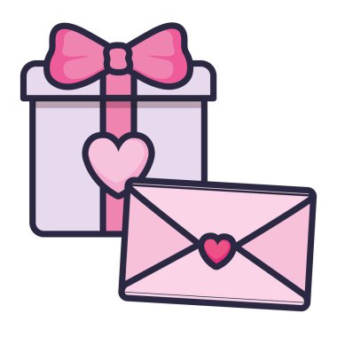 hediye kutusu kalp ve zarf ile mevcut