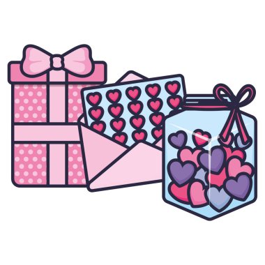 şirin mason kavanoza sevgi kalpleri ve zarf ile