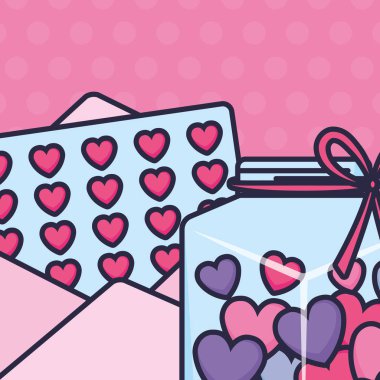 şirin mason kavanoza sevgi kalpleri ve zarf ile