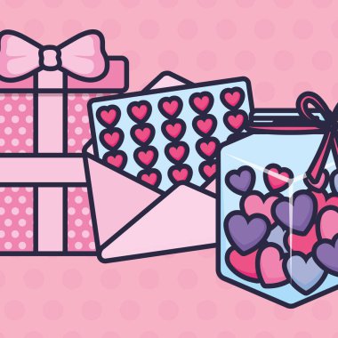 şirin mason kavanoza sevgi kalpleri ve zarf ile