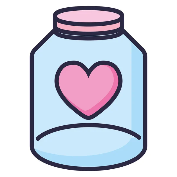 Lindo tarro de albañil con corazones de amor — Vector de stock