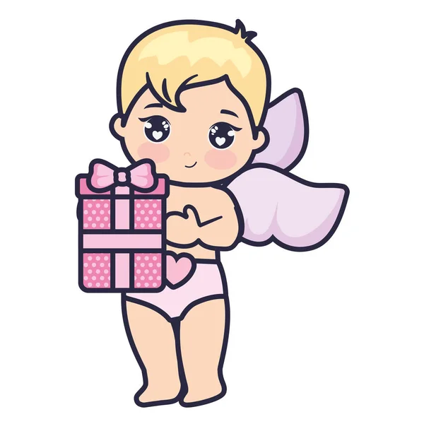 Pequeño bebé Cupido con regalo — Archivo Imágenes Vectoriales