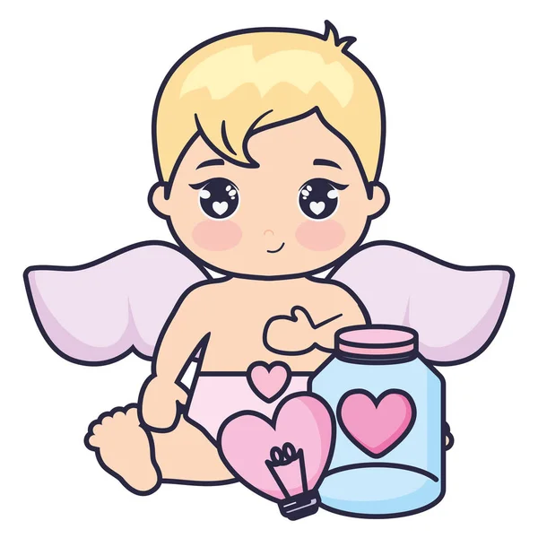 Kleine Cupido baby met mason jar — Stockvector