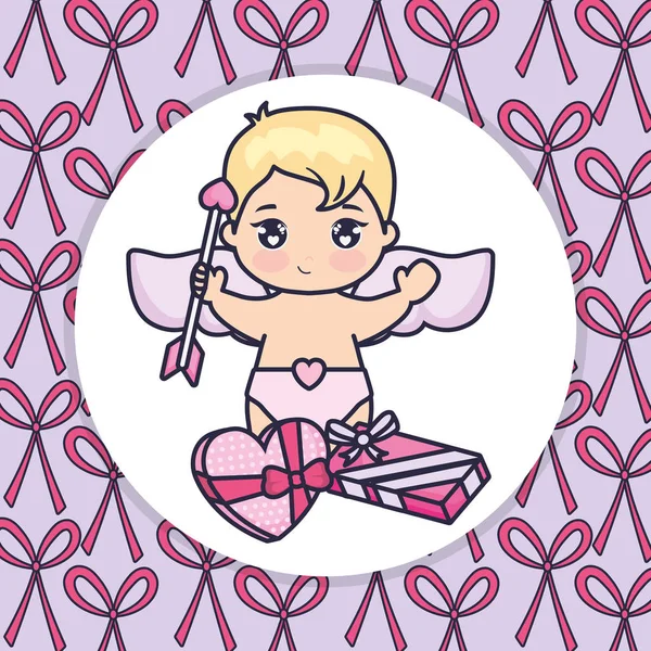 Little cupid baby with gift — Stock Vector