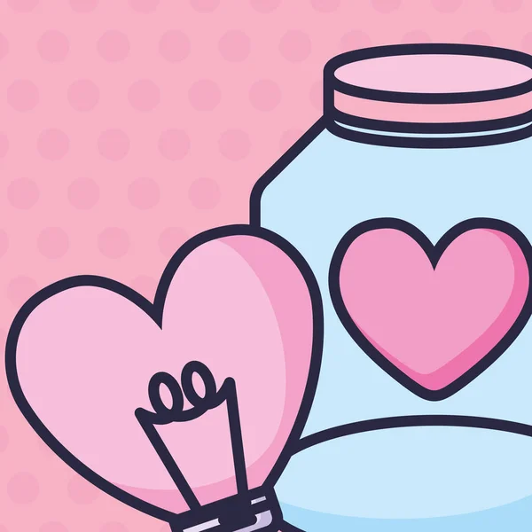 Bulbo con forma de amor del corazón — Vector de stock