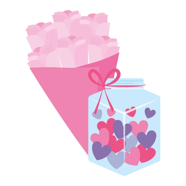 Coeur amour avec bouquet de roses valentines — Image vectorielle