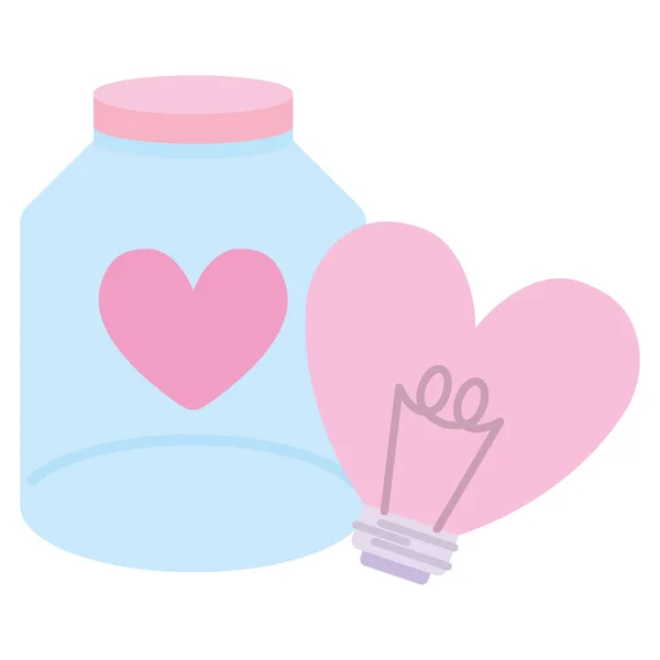 Ampoule avec coeur forme amour — Image vectorielle