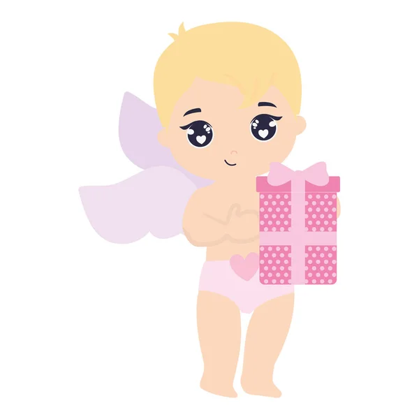 Little cupid baby with gift — Stock Vector