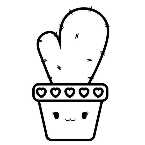 Lindo cactus planta kawaii carácter — Vector de stock