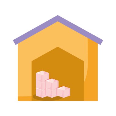 Beyaz arka plan üzerinde vektör çizim kutuları ile depo