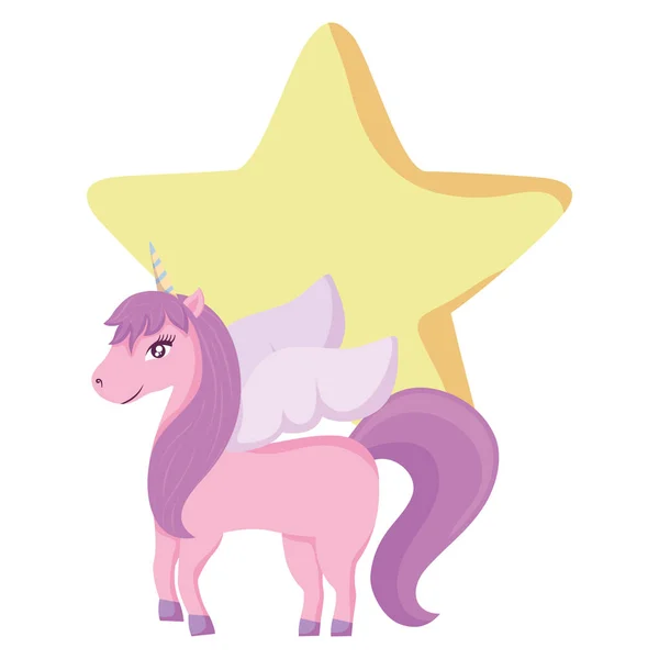 Unicorn lucu dan desain bintang - Stok Vektor