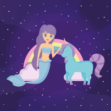 Şirin tek boynuzlu at ve deniz kızı tasarımı