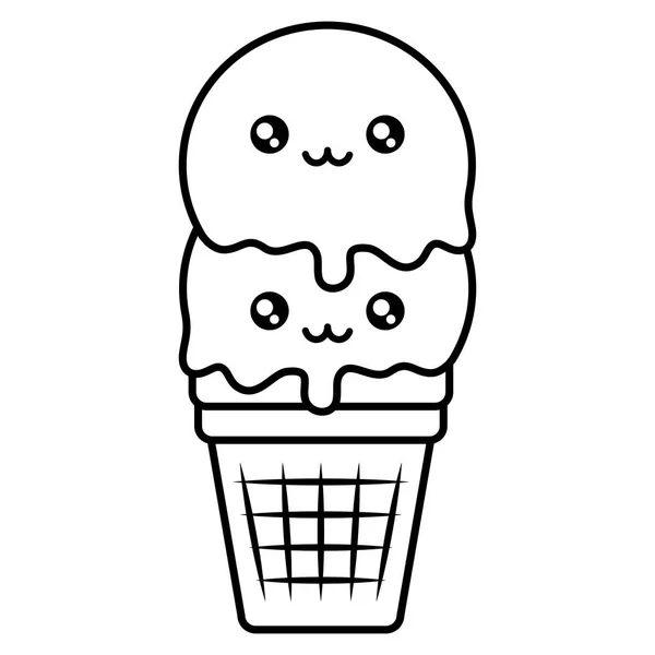 可爱的冰淇淋卡瓦伊字符 — 图库矢量图片