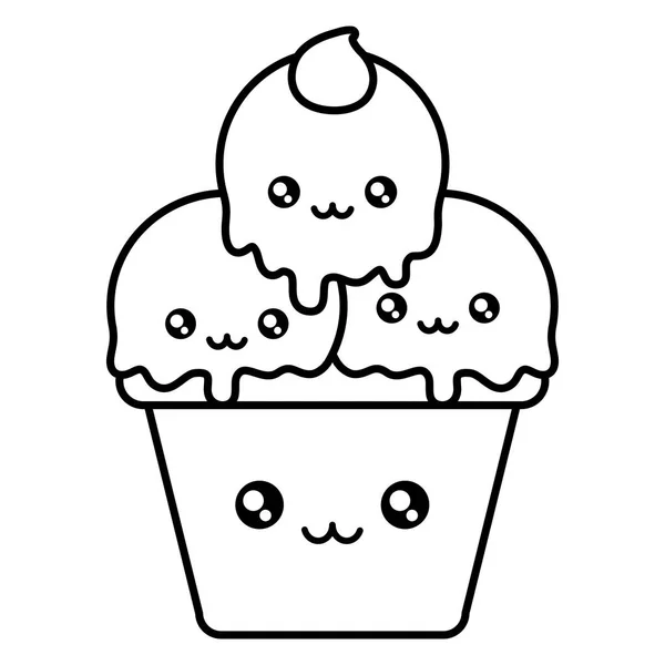 Délicieuse crème glacée en tasse caractère kawaii — Image vectorielle