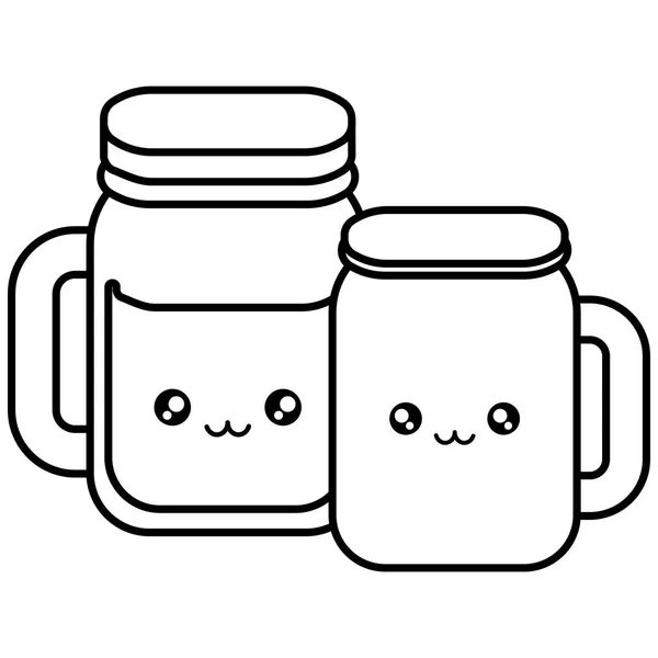 Cute beverage jars kawaii characters — Stock Vector