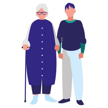 cute grandmother with son characters clipart