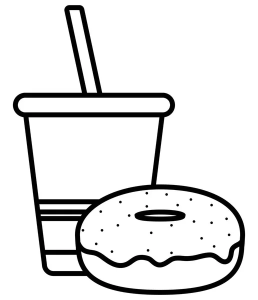 Tasse en plastique avec paille et beignet — Image vectorielle