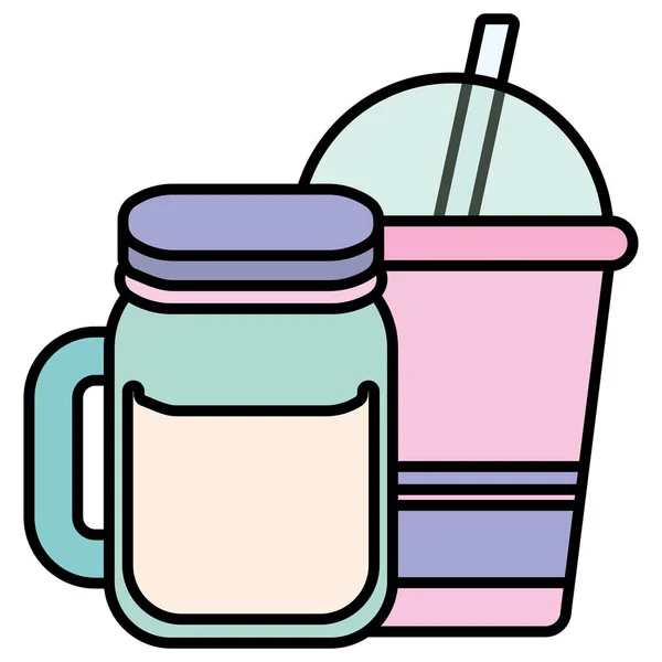 Пластикова чашка з соломою і банкою — стоковий вектор