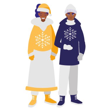 Genç çift kış giysileri ile siyah