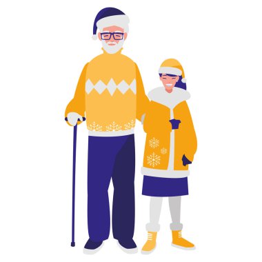 şirin dedesi ve kış giysileri ile kızı