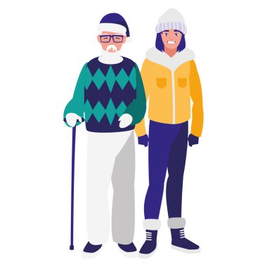 şirin dedesi ve kış giysileri ile kızı