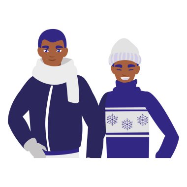 Siyah baba ve oğul kış giysileri ile