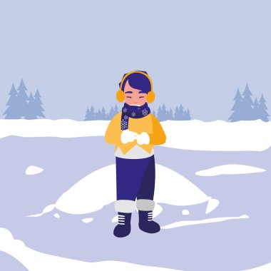 kış giysileri ile şirin küçük çocuk