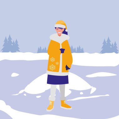 Kışlık elbiseli genç kadın.