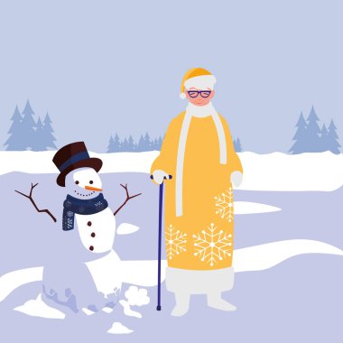 kış giysileri ile sevimli Büyükanne