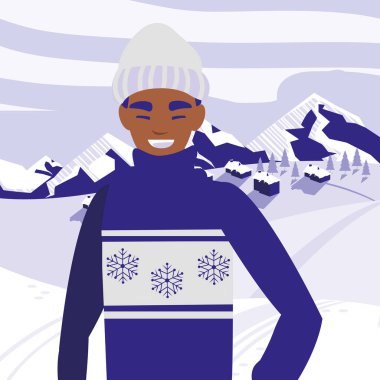 Genç adam kış giysileri ile siyah