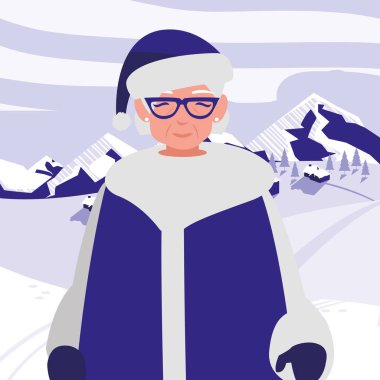 kış giysileri ile sevimli Büyükanne