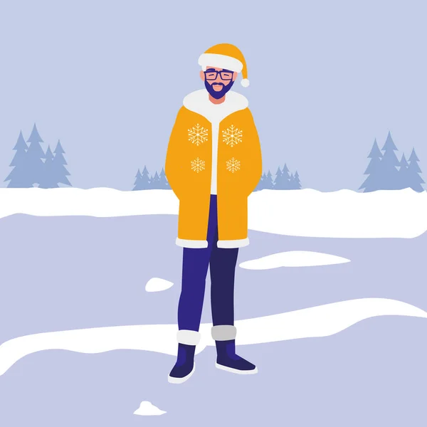 Молодой человек с бородой и зимней одеждой — стоковый вектор