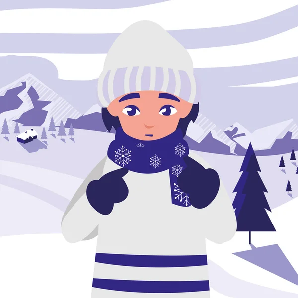 Милый маленький мальчик в зимней одежде — стоковый вектор