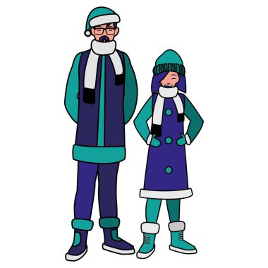 Baba ve kız kış giysileri ile