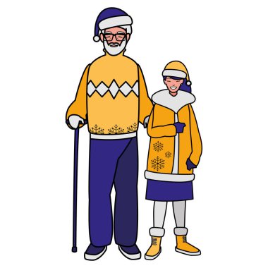 şirin dedesi ve kış giysileri ile kızı