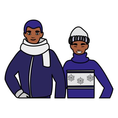 Siyah baba ve oğul kış giysileri ile