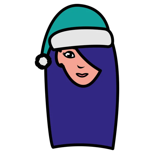 Belle tête de femme avec chapeau d'hiver — Image vectorielle