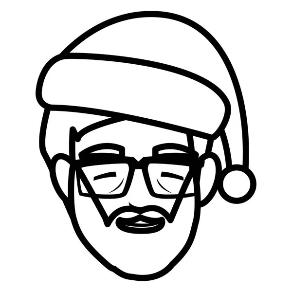 Tête de jeune homme avec barbe et chapeau d'hiver — Image vectorielle