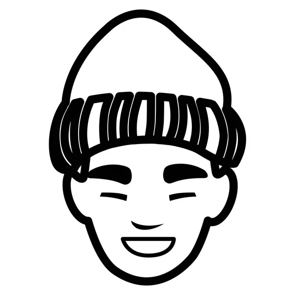 Jeune homme tête avec chapeau d'hiver — Image vectorielle