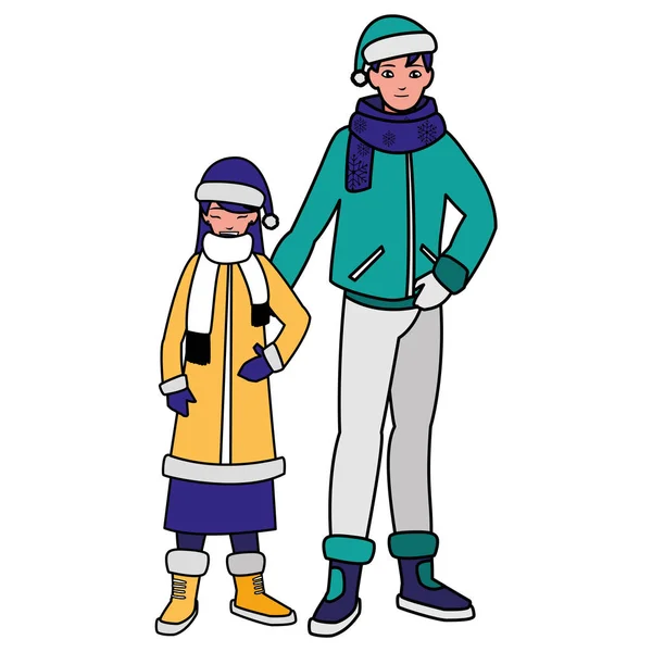 Vader en dochter met winter kleding — Stockvector