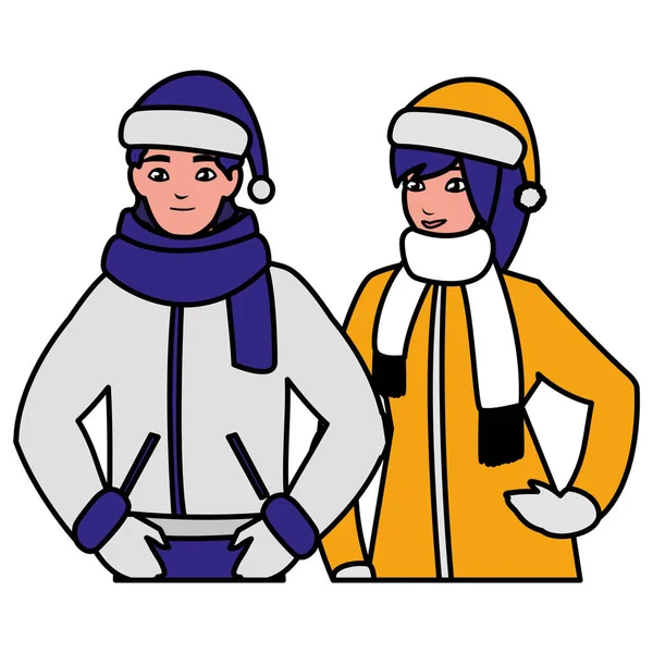 Kış giysileri ile genç çift — Stok Vektör