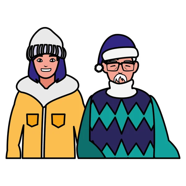 Niedliche Opa und Tochter mit Winterkleidung — Stockvektor