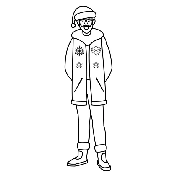Mladý muž s vousy a zimní oblečení — Stockový vektor