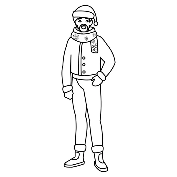 Молодий чоловік з бородою і зимовим одягом — стоковий вектор