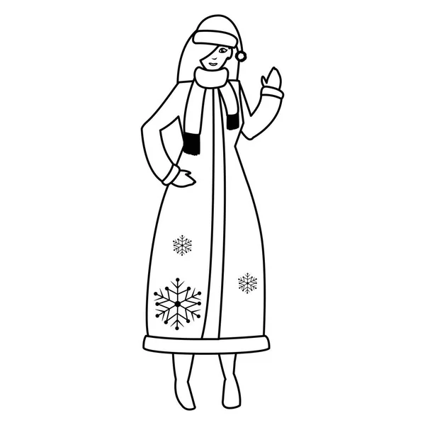 Kışlık elbiseli genç kadın. — Stok Vektör
