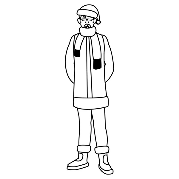 Jonge man met baard en winter kleding — Stockvector