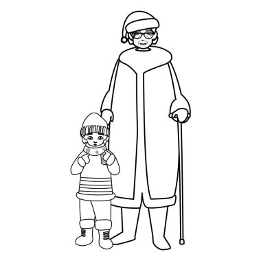 sevimli büyükanne ve torunu ile kış giysileri